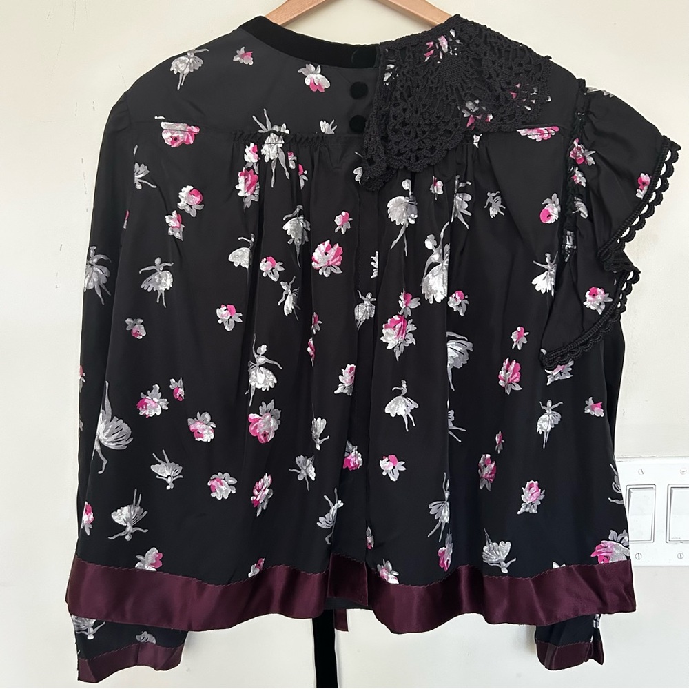 Marc Jacobs Black Pink Floral crochet oversized Blouse. Size 00 - Picture 10 of 13